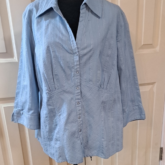 Faded Glory Tops - Women's Blue Button-Up Top